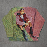 hip hop retro print tapestry sweatshirt