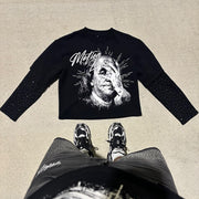 Blinded by money casual street stitching long-sleeved T-shirt