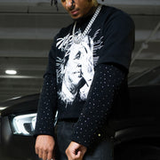 Blinded by money casual street stitching long-sleeved T-shirt