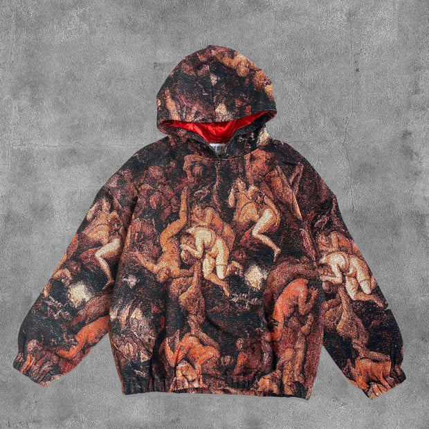 Damnation Print Long Sleeve Tapestry Hoodies