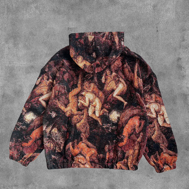 Damnation Print Long Sleeve Tapestry Hoodies