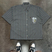 Fashion Dragon Plaid Print Button Short Sleeve Shirt