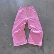 Personalized casual stitching solid color wide-leg pants