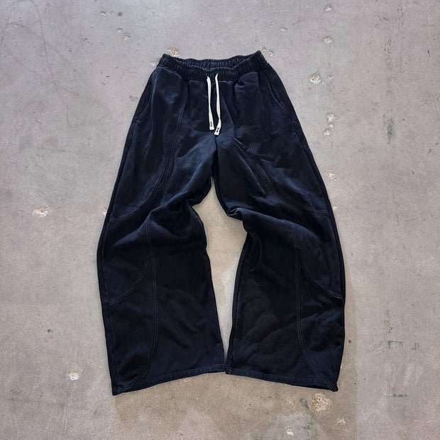 Personalized casual stitching solid color wide-leg pants