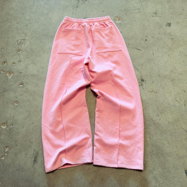 Personalized casual stitching solid color wide-leg pants