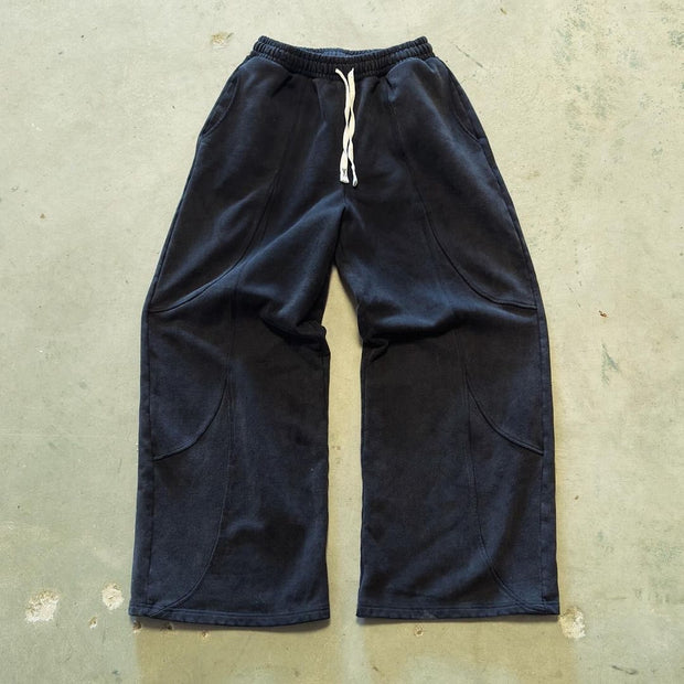 Personalized casual stitching solid color wide-leg pants