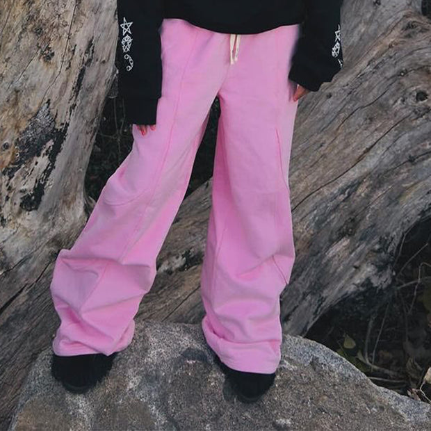 Personalized casual stitching solid color wide-leg pants