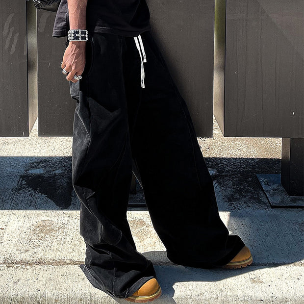 Personalized casual stitching solid color wide-leg pants