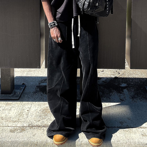 Personalized casual stitching solid color wide-leg pants