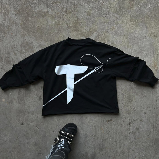 Prison Break Casual Street Fake Two-Piece Long Sleeve T-Shirt
