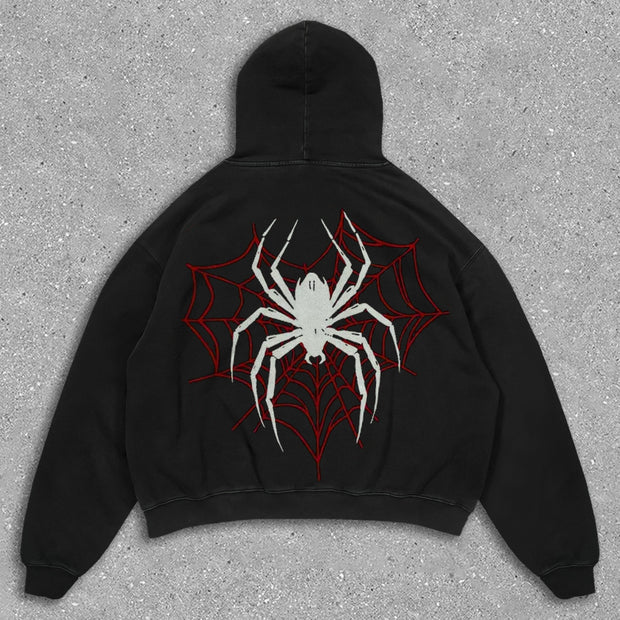 Stylish Solid Color Spider Hoodie