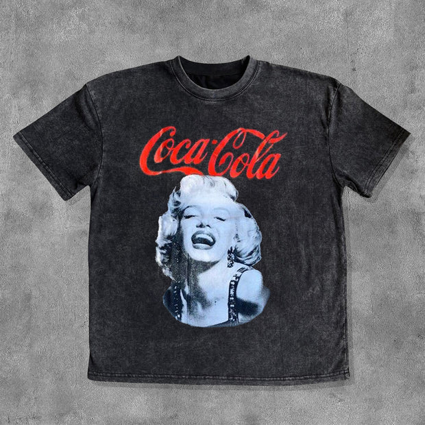 Miss Coca Cola Washed Print Short Sleeve T-Shirt