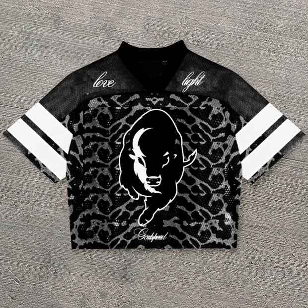 Bison casual street retro mesh jersey