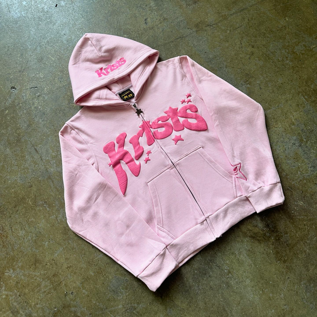 Fashion Preppy Print Zip-Up Hoodie