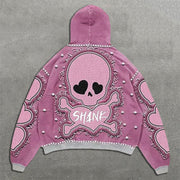 Shank Skull Faux Decal Print Long Sleeve Hoodies