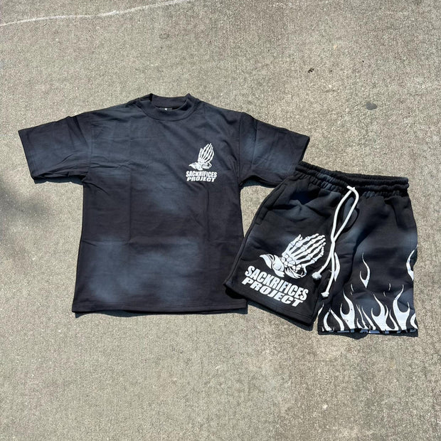Personalized Street Style Printed Skull Shorts Set