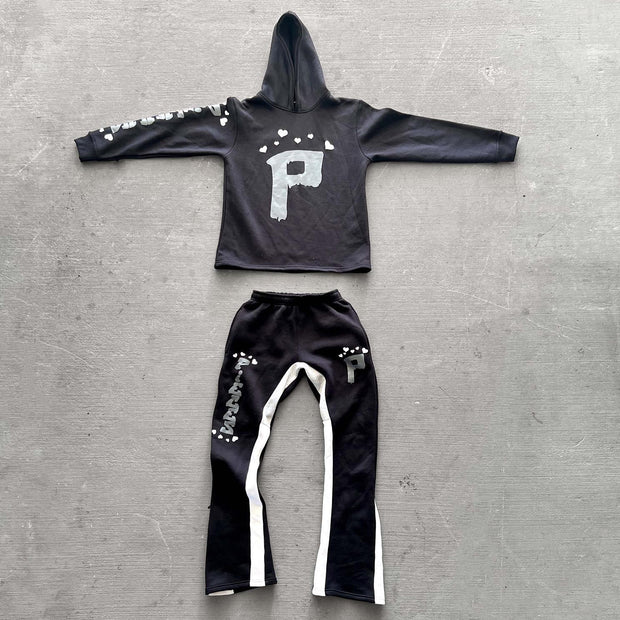 Personalized letter heart pattern hoodie set