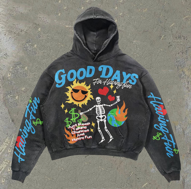 Good Day Printed Casual Street Hoodie