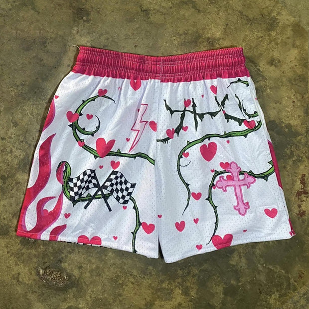 Mask Girl Skull Print Mesh Shorts