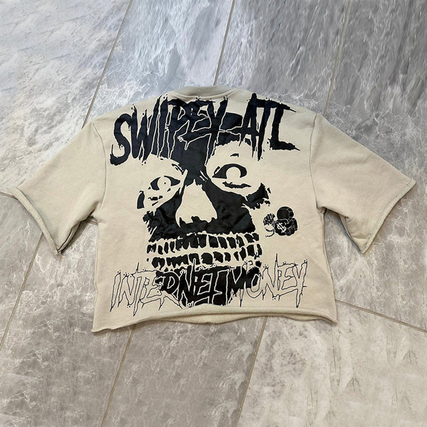 Internet Currency Skull Print Cropped T-Shirt
