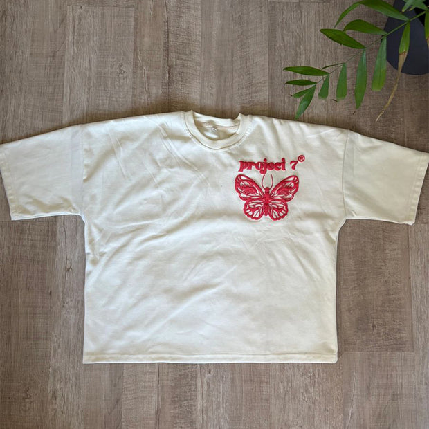 Street Butterfly Round Neck Bubble Print Short Sleeve T-Shirt