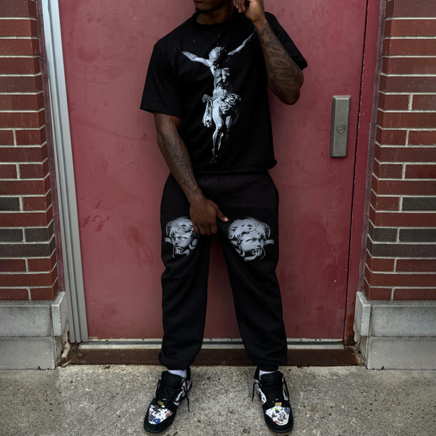 Angel Print T-Shirt Sweatpants Two Piece Set