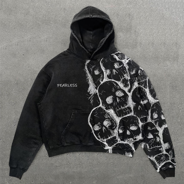 Fearless Skull Print Long Sleeve Hoodies