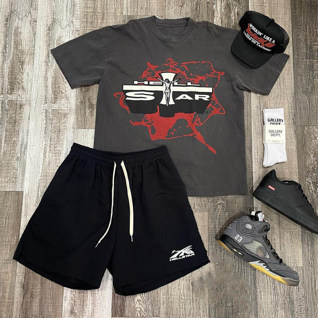 Jesus Print Casual Streetwear T-Shirt Shorts Two-Piece Set