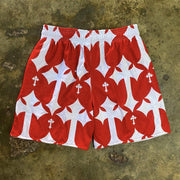 Stylish Cross Design Print Mesh Shorts