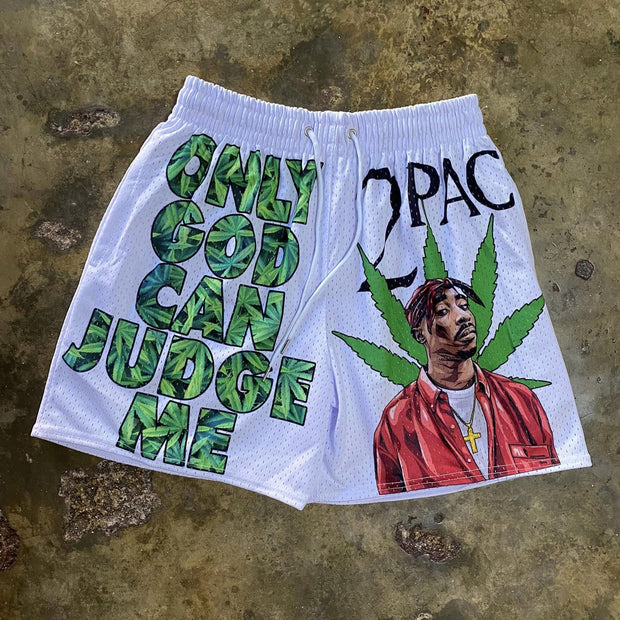 Only God Can Judge Me Print Mesh Shorts