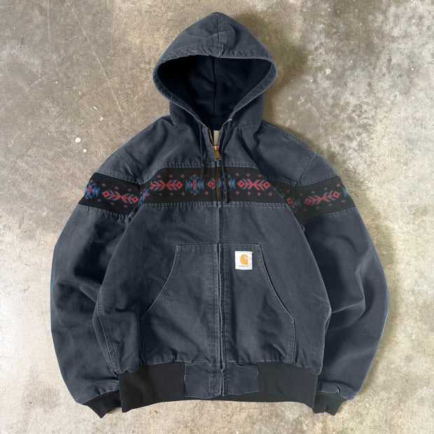 Retro ethnic pattern contrast zip-up anorak