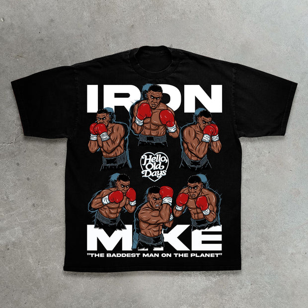 Boxing champion casual street retro print heavyweight T-shirt