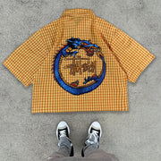 Vintage Plaid Dragon Print Shirt
