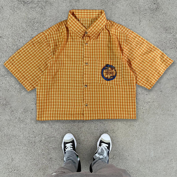Vintage Plaid Dragon Print Shirt