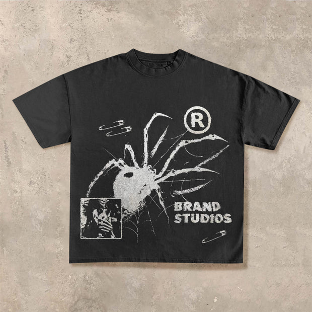 Fashionable personalized spider print loose T-shirt