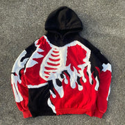 Rib Flame Print Long Sleeve Hoodies