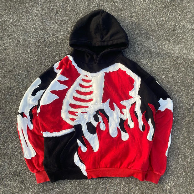 Rib Flame Print Long Sleeve Hoodies