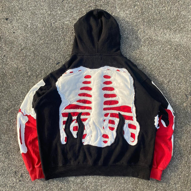 Rib Flame Print Long Sleeve Hoodies