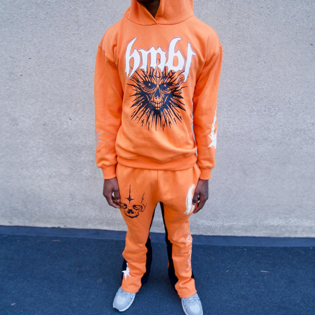 Casual Ghost Face Print Pattern Loose Sweatshirt Two-Piece Set