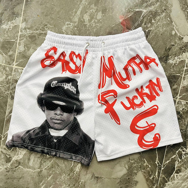 Character Letters Print Mesh Shorts