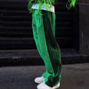 Personalized street green casual stitching loose trousers