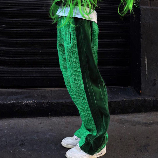 Personalized street green casual stitching loose trousers