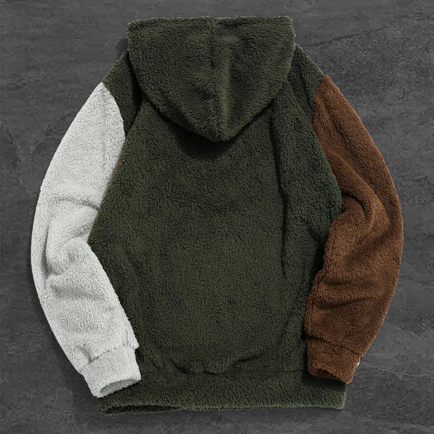 panelled contrasting trendy plush hoodie