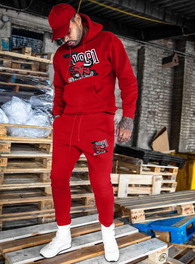 Bull Head Casual Printed Sweatshirt and Pants Set