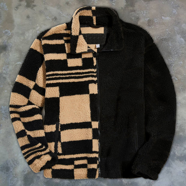 Personalized street style men's color matching printed plush jacket