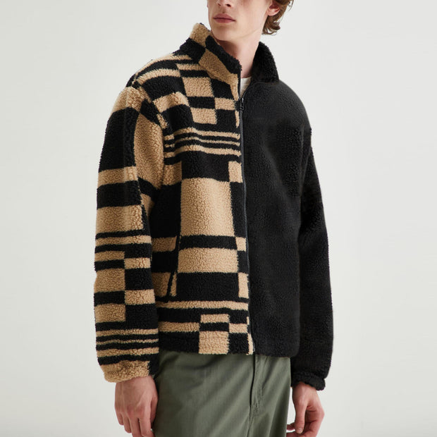 Personalized street style men's color matching printed plush jacket