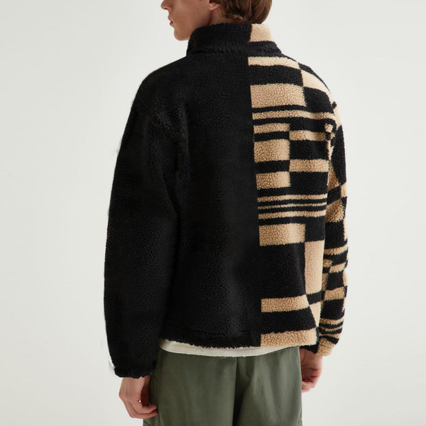 Personalized street style men's color matching printed plush jacket