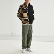 Personalized street style men's color matching printed plush jacket