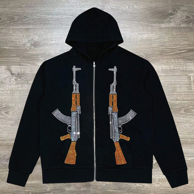 Firearms Printed Casual Cardigan Long Sleeve Hoodie