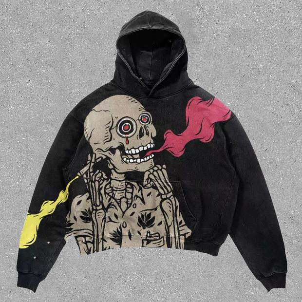 Personalized Vintage Skull Print Long Sleeve Hoodie